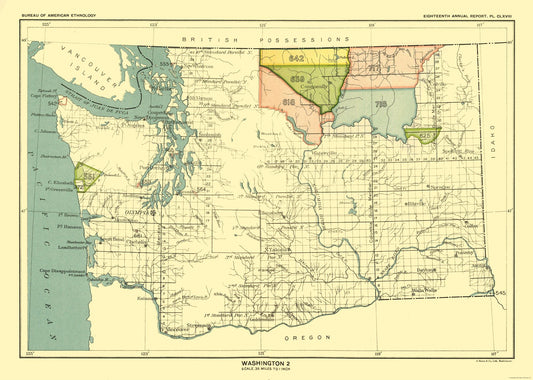 Historic State Map - Washington - Hoen 1896 - 32.24 x 23 - Vintage Wall Art