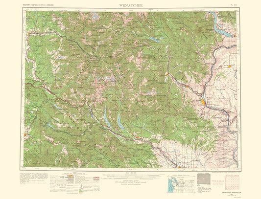 Topographical Map - Wenatchee Washington Quad - USGS 1957 - 23 x 30.12 - Vintage Wall Art