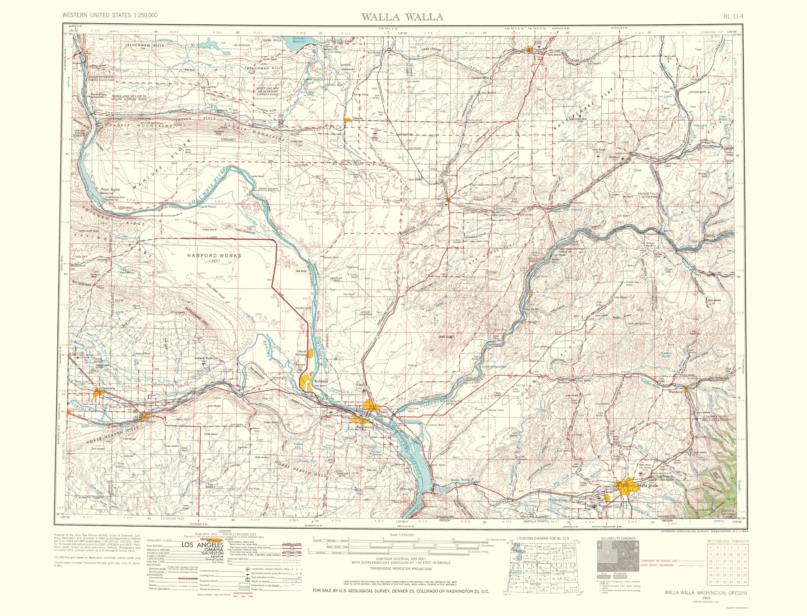 Topographical Map - Walla Walla Washington Quad - USGS 1964 - 23 x 30 ...