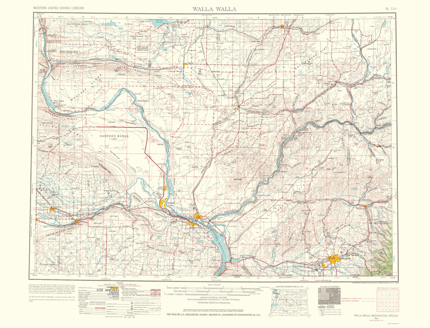 Topographical Map - Walla Walla Washington Quad - USGS 1964 - 23 x 30.14 - Vintage Wall Art