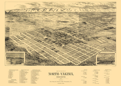 Historic Panoramic View - Yakima Washington - Spike 1889 - 23 x 32.46 - Vintage Wall Art