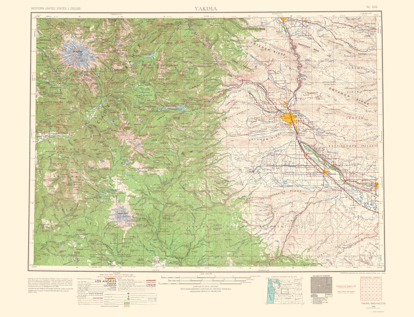 Topographical Map - Yakima Washington Quad - USGS 1958 - 23 x 30.02 - Vintage Wall Art