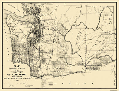 Historic State Map - Washington Territory Public Survey - Giddings 1865 - 30.25 x 23 - Vintage Wall Art