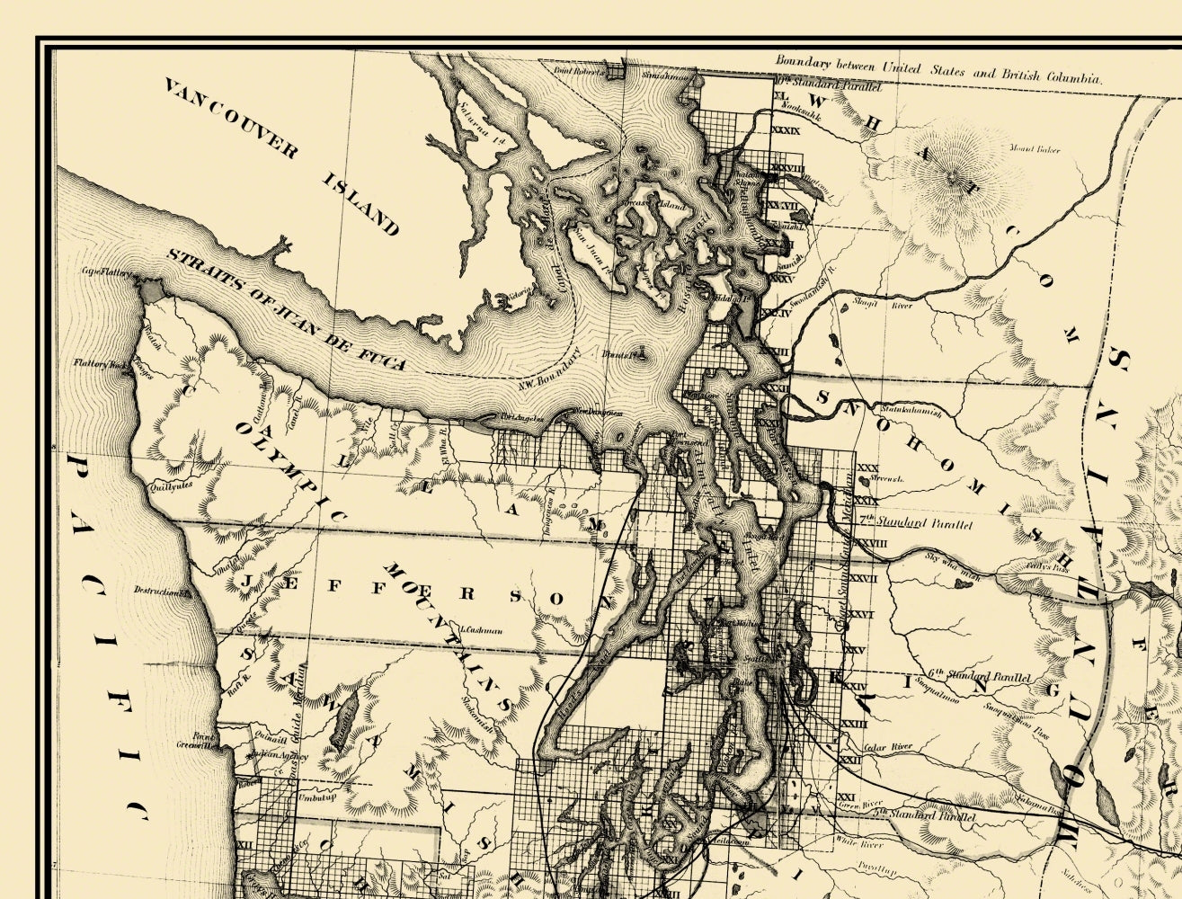 Historic State Map - Washington Territory Public Survey - Giddings 1865 - 30.25 x 23 - Vintage Wall Art