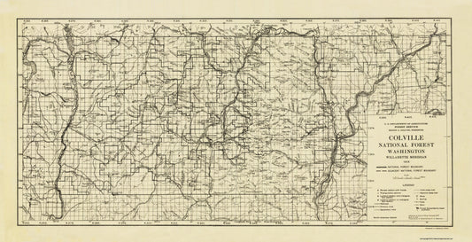 Historic State Map - Colville National Forest Washington - Meridan 1918 - 44.88 x 23 - Vintage Wall Art