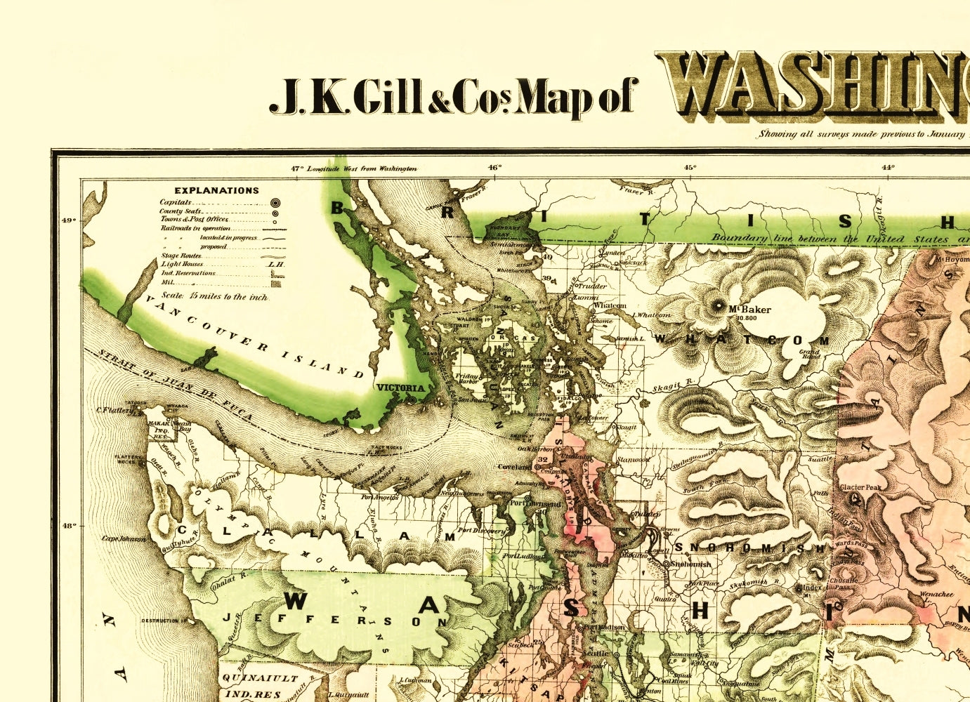 Historic State Map - Washington Territory - Askevold 1878 - 23 x 31.77 - Vintage Wall Art