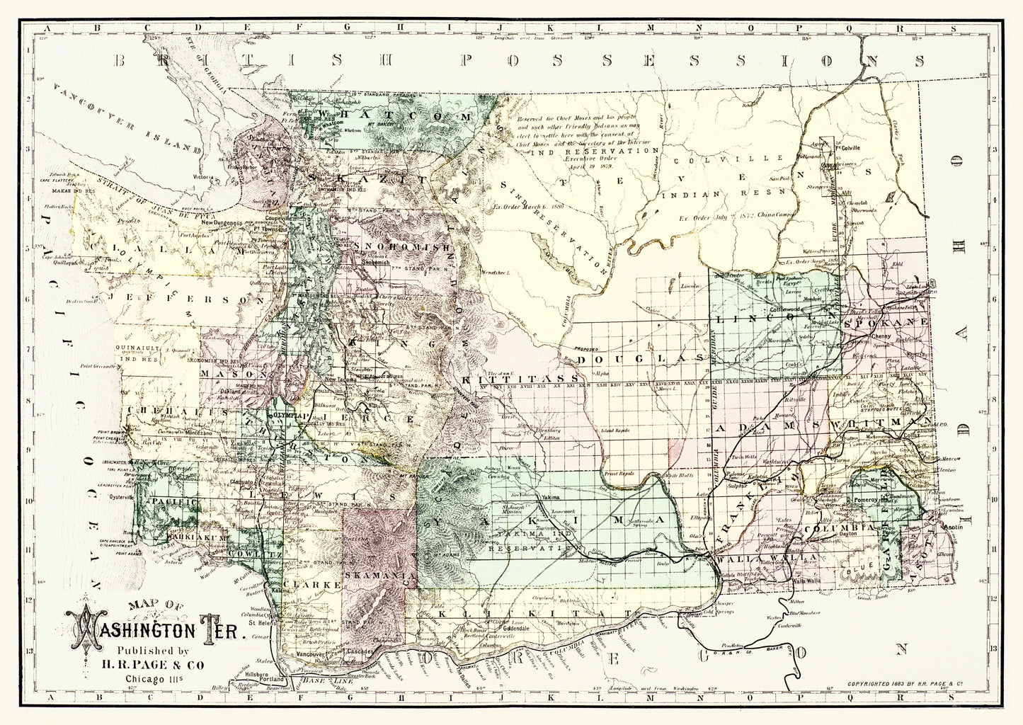 Historic State Map - Washington Territory - Page 1883 - 23 x 32.45 - Vintage Wall Art