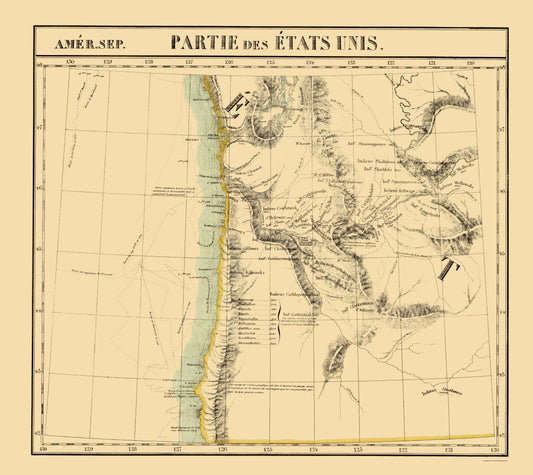 Historic Nautical Map - Washington Oregon Coast - Vandermaelen 1825 - 23 x 25.83 - Vintage Wall Art