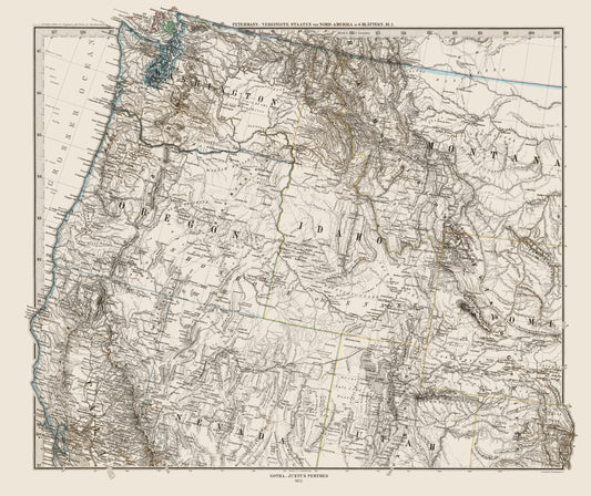 Historic State Map - United States Northwest - Petermann 1872 - 23 x 27.37 - Vintage Wall Art