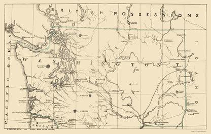 Historic State Map - Washington - Brown 1865 - 23 x 36.25 - Vintage Wall Art