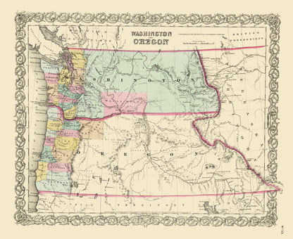 Historic State Map - Washington Oregon - Colton 1853 - 23 x 28.18 - Vintage Wall Art