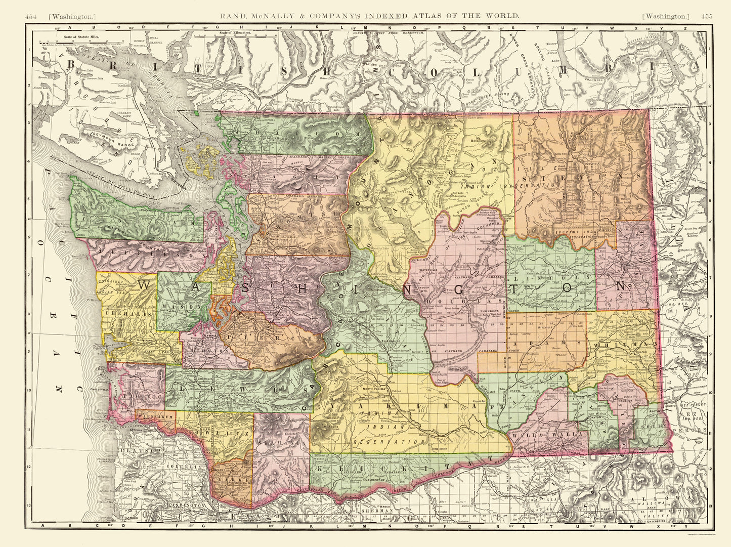 Historic State Map - Washington - Rand McNally 1880 - 23 x 30.75 - Vintage Wall Art