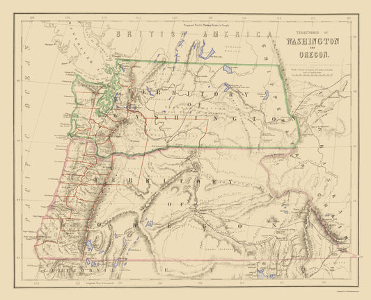 Historic State Map - Washington Oregon Territories - Rogers 1857 - 23 x 28.35 - Vintage Wall Art