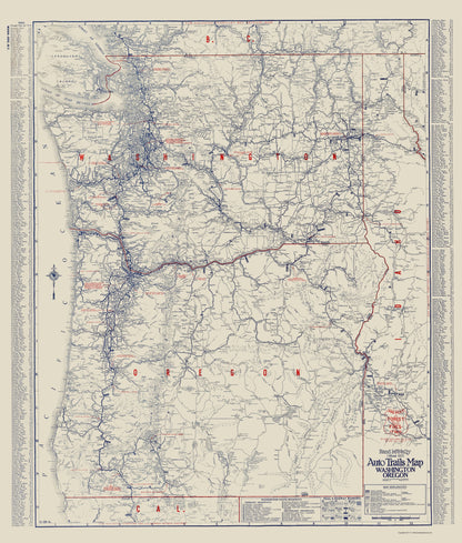 Historic State Map - Washington Oregon - Rand McNally 1925 - 23 x 27.06 - Vintage Wall Art