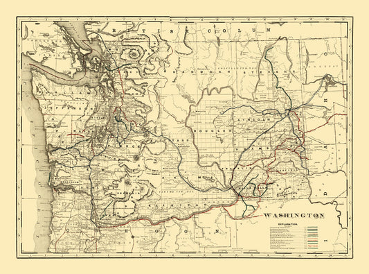 Railroad Map - Washington - 1896 - 31.06 x 23 - Vintage Wall Art