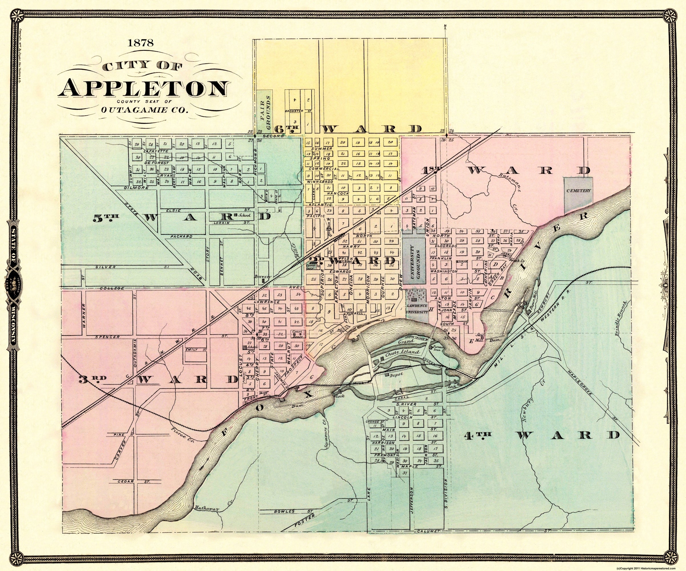 Historic City Map - Appleton Wisconsin - Snyder 1878 - 27.63 x 23 - Vi ...
