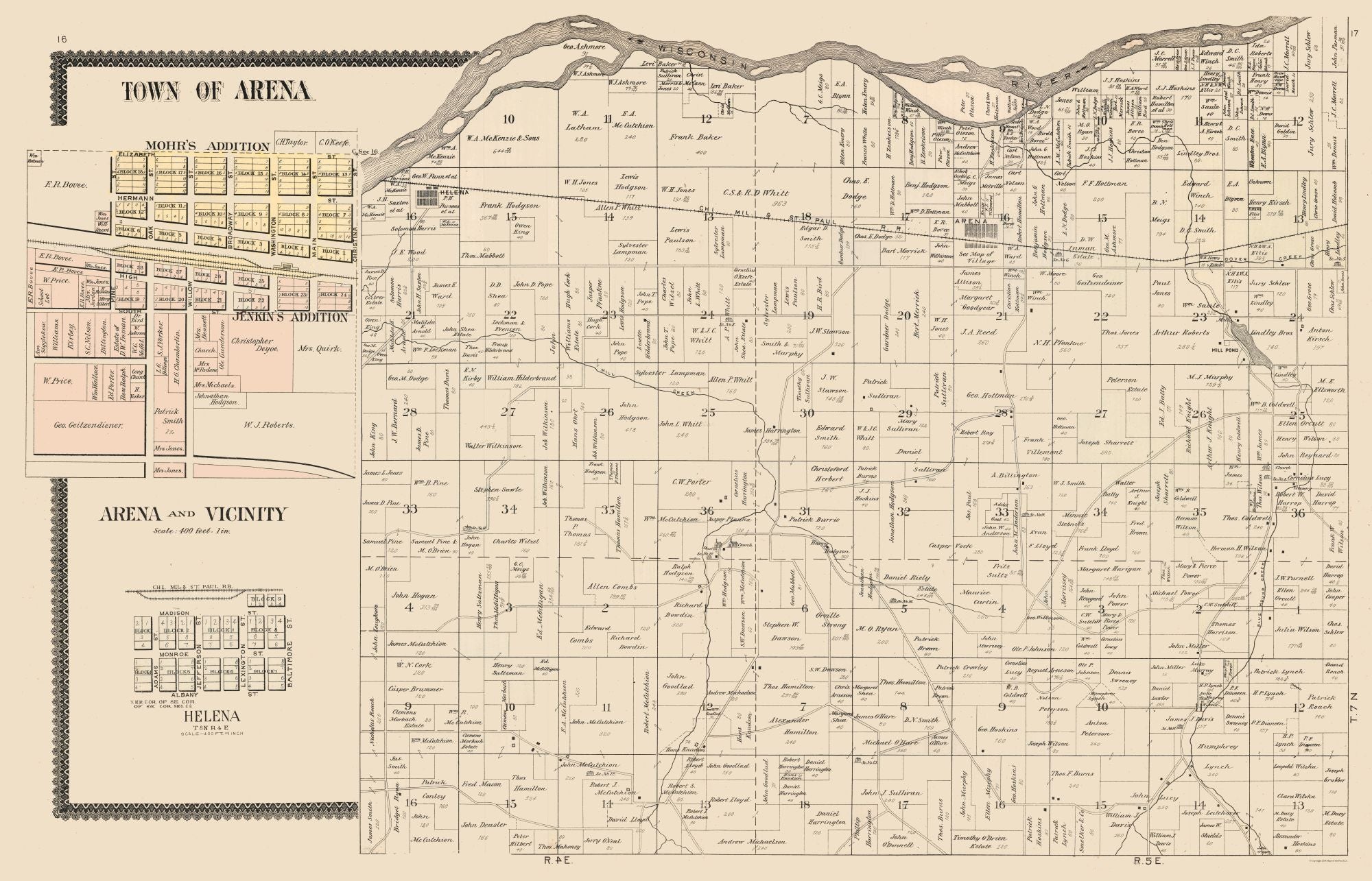 Historic City Map - Arena Wisconsin - Brandt 1895 - 35.80 x 23 - Vinta ...