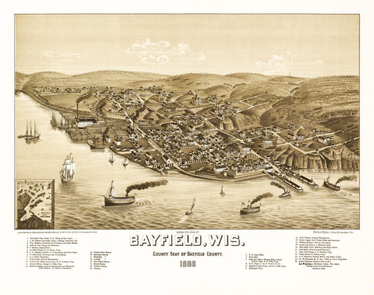 Historic Panoramic View - Bayfield Wisconsin - Norris 1886 - 29.11 x 23 - Vintage Wall Art