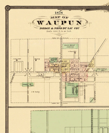 Historic City Map - Beaver Dam Waupun New Lisbon Wisconsin - Snyder 1878 - 23x27 - Vintage Wall Art