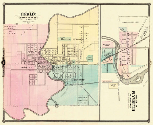 Historic City Map - Berlin Plymouth Wisconsin - Snyder 1878 - 28.06 x 23 - Vintage Wall Art