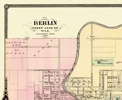 Historic City Map - Berlin Plymouth Wisconsin - Snyder 1878 - 28.06 x 23 - Vintage Wall Art