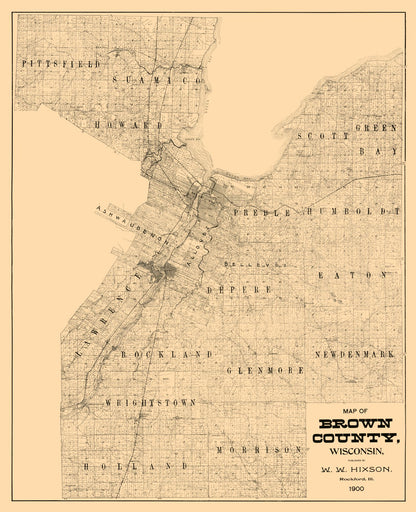 Historic County Map - Brown County Wisconsin - Hixon 1900 - 23 x 28.30 - Vintage Wall Art