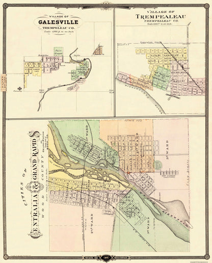 Historic City Map - Centralia Grand Rapids Wisconsin - Snyder 1878 - 23 x 28.5 - Vintage Wall Art