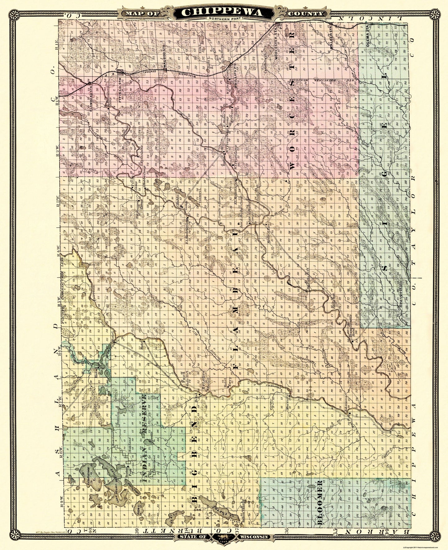 Historic County Map - Chippewa County North Wisconsin - Snyder 1878 - 23 x 28.19 - Vintage Wall Art