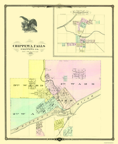 Historic City Map - Chippewa Falls Wisconsin - Snyder 1878 - 23 x 27.94 - Vintage Wall Art