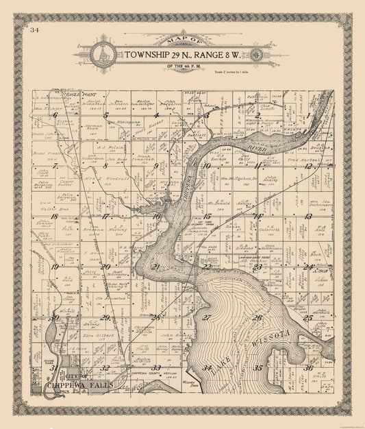 Historic City Map - Chippewa Falls - Township 29 N. Range 8 W. - Wisconsin - 23 x 27.03 - Vintage Wall Art