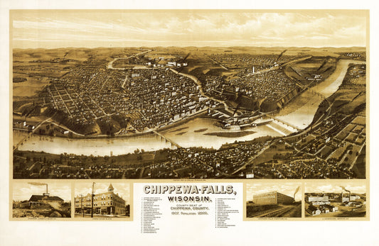 Historic Panoramic View - Chippewa Wisconsin - Wellge 1907 - 35.35 x 23 - Vintage Wall Art