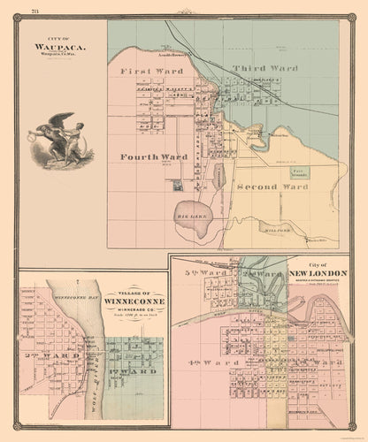 Historic City Map - Waupaca New London Winneconne Wisconsin - Snyder 1877 - 23 x 27.64 - Vintage Wall Art
