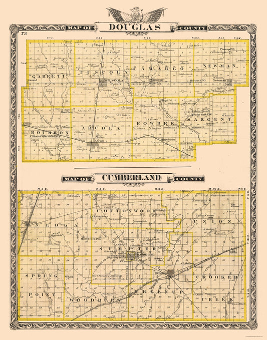 Historic County Map - Douglas Cumberland Counties Wisconsin - Beers 1876 - 23 x 29.30 - Vintage Wall Art