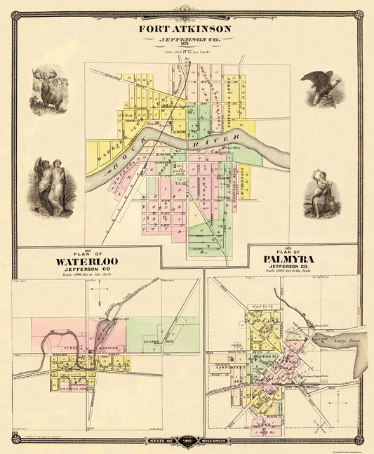 Historic City Map - Fort Atkinson Wisconsin - Snyder 1878 - 27.88 x 23 - Vintage Wall Art