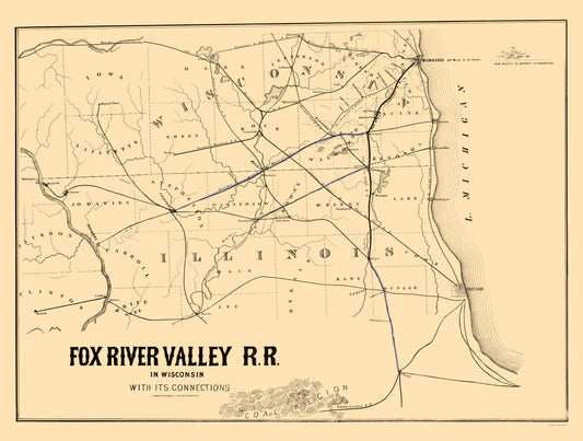Railroad Map - Fox River Valley Railroad - Lipman 1857 - 23 x 30.44 - Vintage Wall Art
