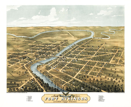 Historic Panoramic View - Fort Atkinson Wisconsin - Ruger 1870 - 28.18 x 23 - Vintage Wall Art