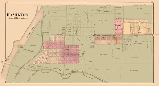 Historic City Map - Hamilton Illinois - Andreas 1874 - 42.71 x 23 - Vintage Wall Art