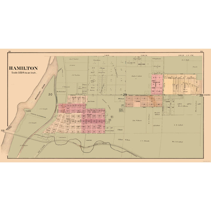 Historic City Map - Hamilton Illinois - Andreas 1874 - Vintage Wall Ar ...