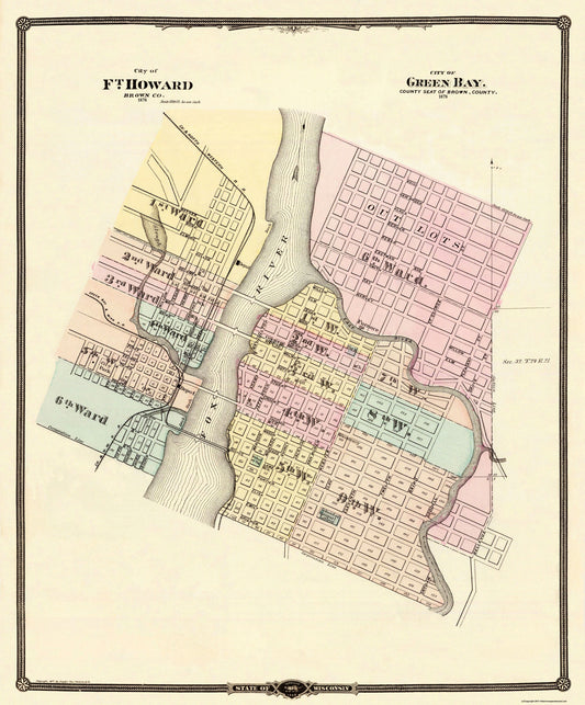 Historic City Map - Ft Howard Green Bay Wisconsin - Snyder 1877 - 23 x 27.75 - Vintage Wall Art