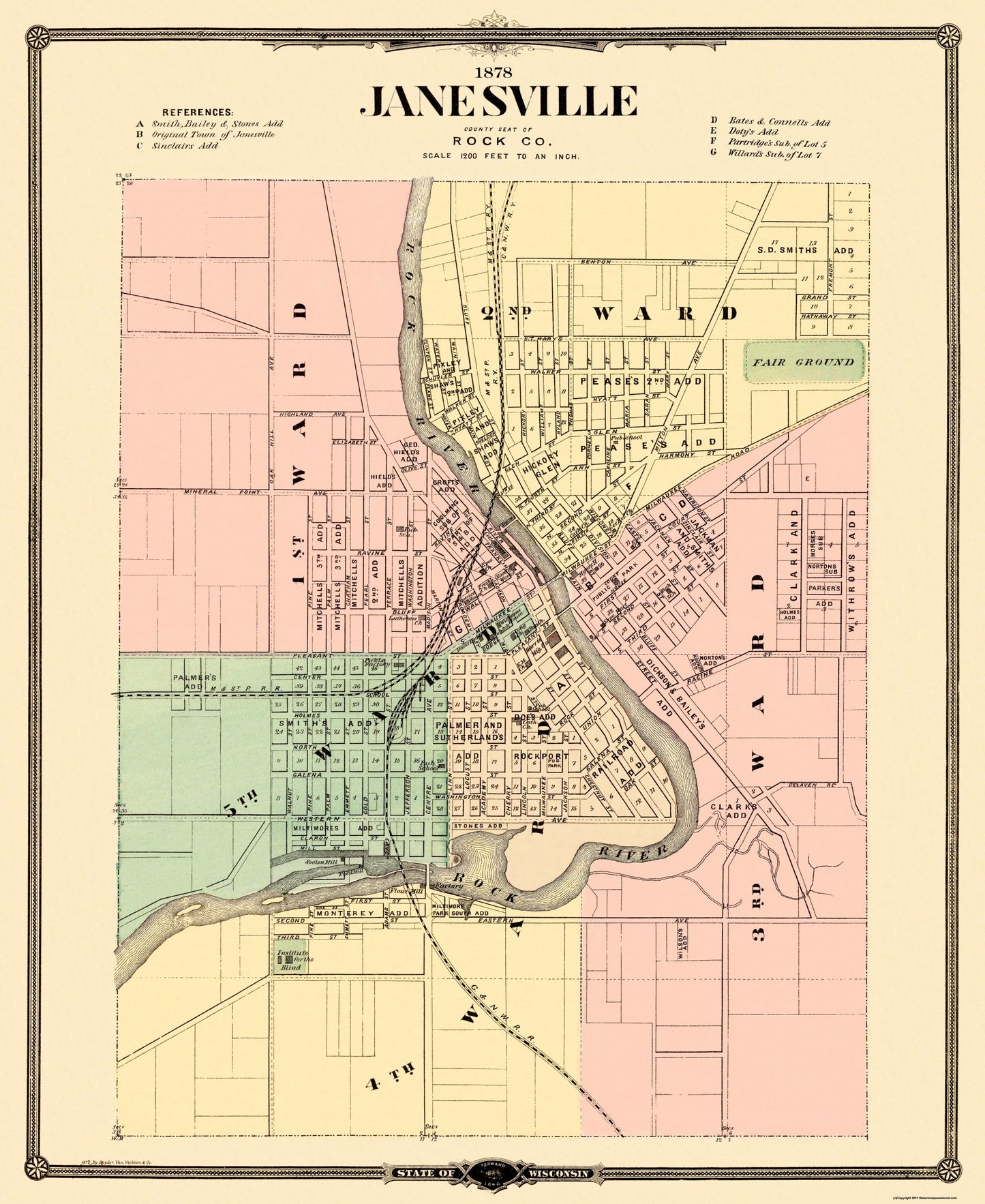 Historic City Map - Janesville Wisconsin - Snyder 1878 - 23 x 28.13 - Vintage Wall Art