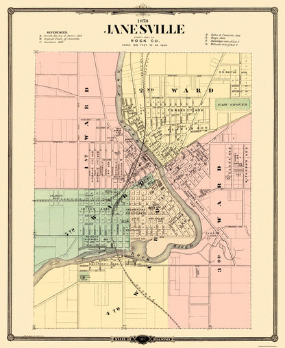 Historic City Map - Janesville Wisconsin - Snyder 1878 - 23 x 28.13 - Vintage Wall Art