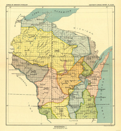 Historic State Map - Wisconsin - Lake Superior - Hoen 1896 - 23 x 25.01 - Vintage Wall Art