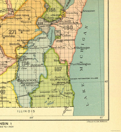 Historic State Map - Wisconsin - Lake Superior - Hoen 1896 - 23 x 25.01 - Vintage Wall Art