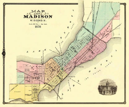 Historic City Map - Madison Wisconsin - Snyder 1878 - 27.75 x 23 - Vintage Wall Art