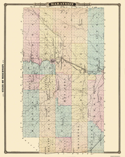 Historic County Map - Marathon County Wisconsin - Snyder 1878 - 23 x 28.75 - Vintage Wall Art