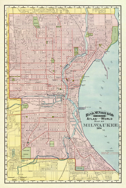 Historic City Map - Milwaukee Wisconsin - Rand McNally 1894 - 23 x 34.31 - Vintage Wall Art