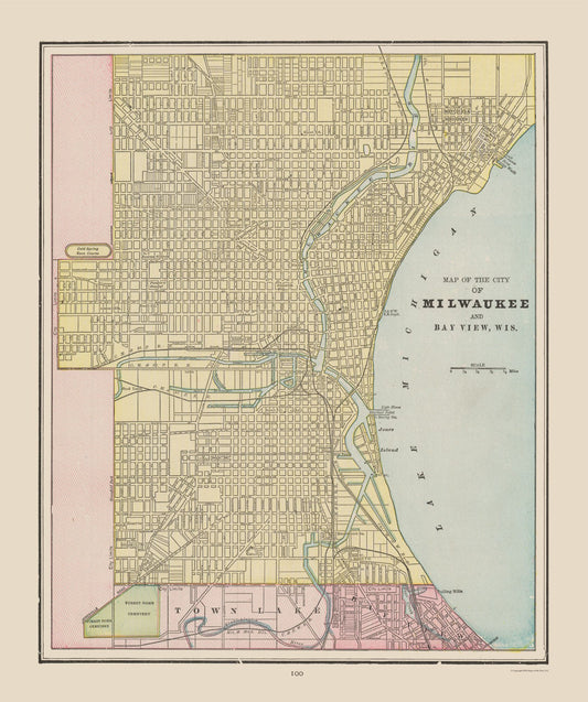 Historic City Map - Milwaukee Wisconsin - Cram 1892 - 23 x 27.48 - Vintage Wall Art