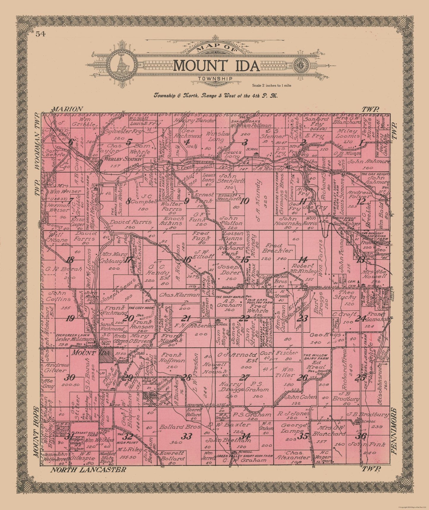 Historic City Map - Mount Ida Township Wisconsin - Ogle 1918 - 23 x 27.36 - Vintage Wall Art