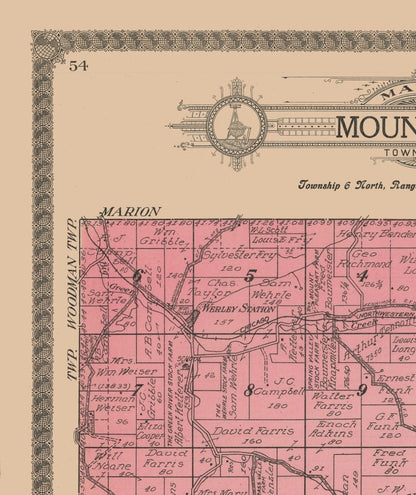 Historic City Map - Mount Ida Township Wisconsin - Ogle 1918 - 23 x 27.36 - Vintage Wall Art