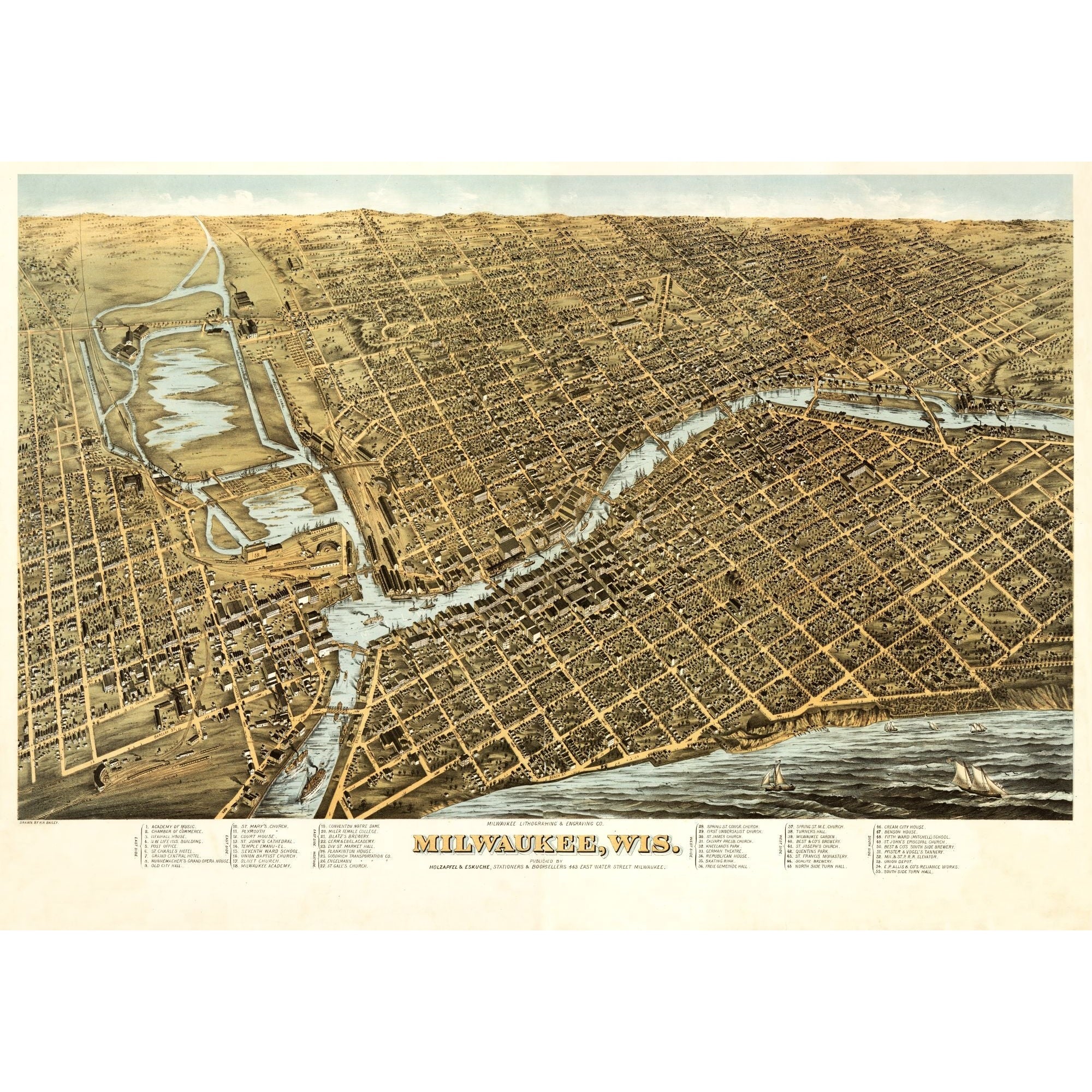 Historic Panoramic View - Milwaukee Wisconsin - Bailey 1872 - Vintage ...